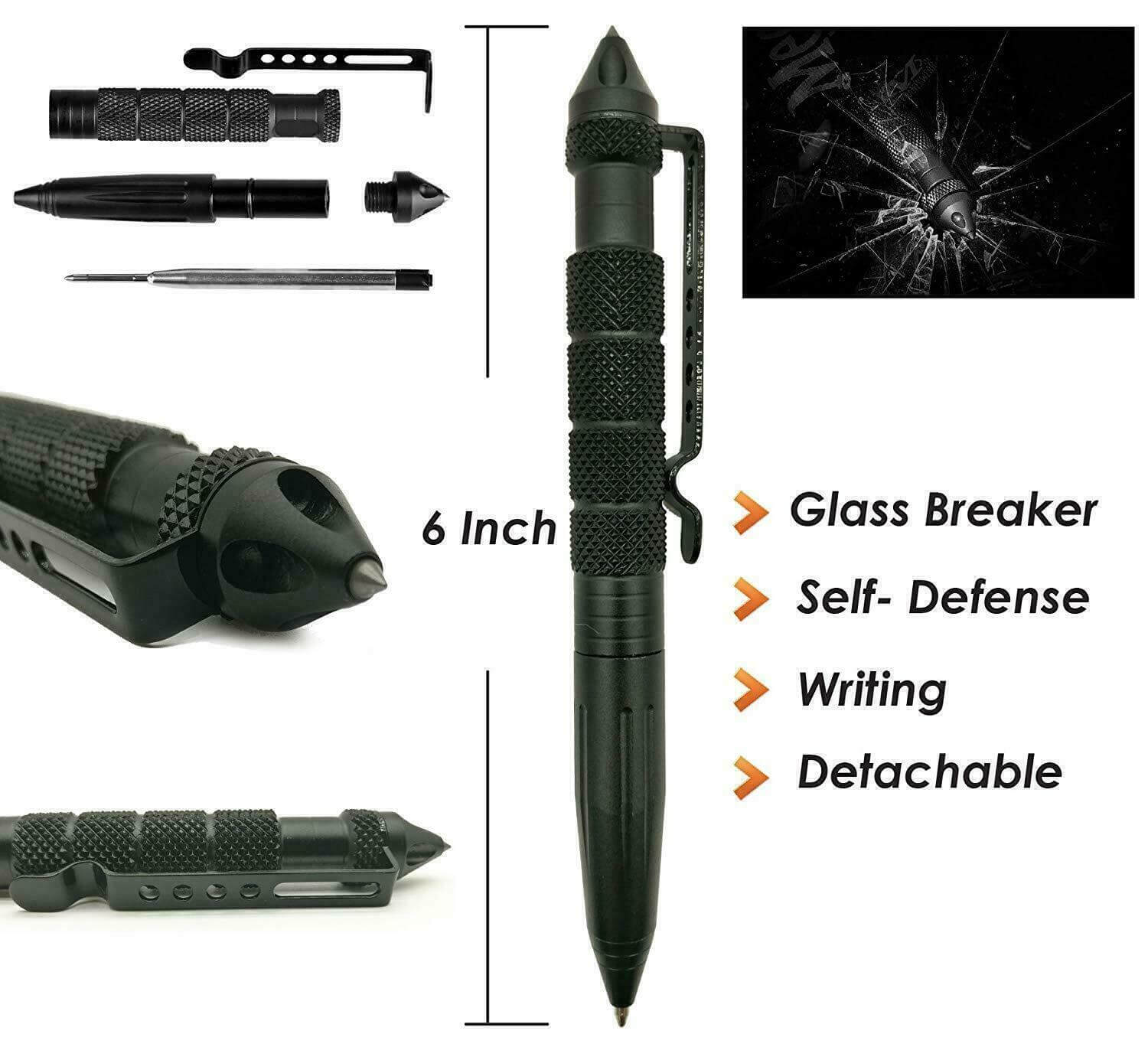 The outdoor emergency survival kit glass breaker. The item is 6 inches in length.