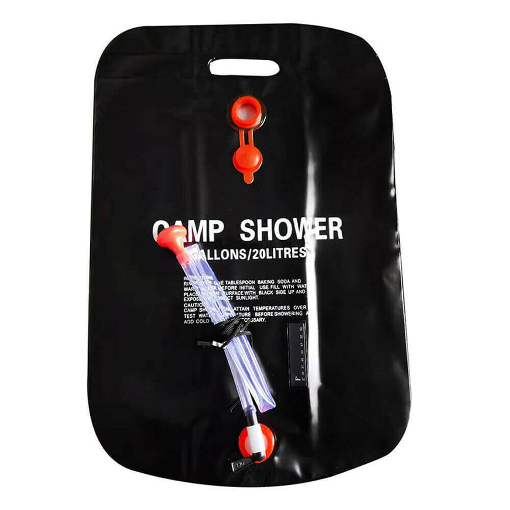 The portable camping shower solar heated bag.