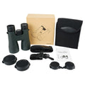 The waterproof binoculars case, components and packaging.