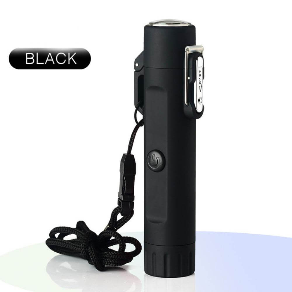 The waterproof rechargeable lighter for survival in black.